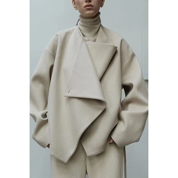 

womens jackets niche highend thick and wide asymmetrical front doublesided woolen jacket 230818, Black;brown
