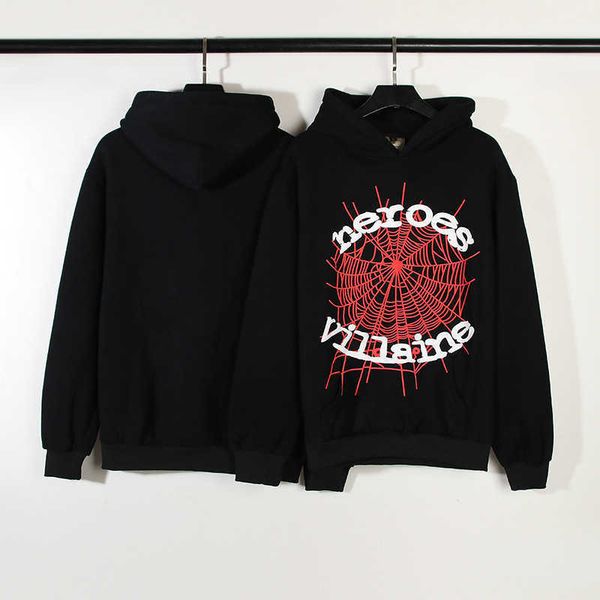 

rocky star same style men's and women's plush hoodie sp5der 555555 spider web hoodie couple coat, Black