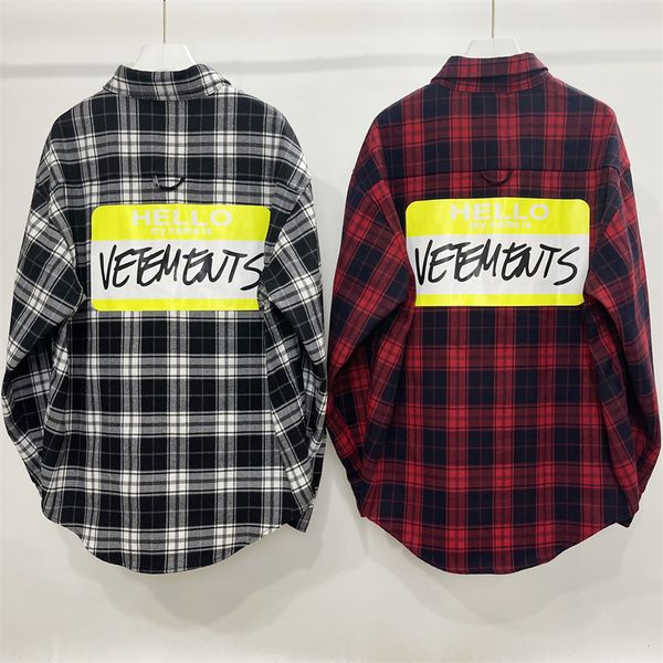 

2023fw shirt men women 1 quality vintage letter printing long sleeved casual plaid shirts, White;black