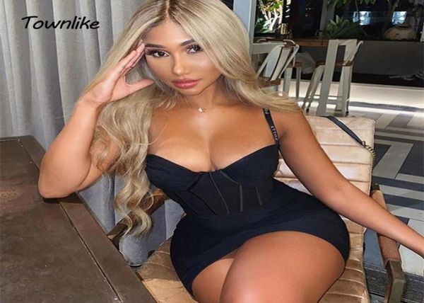

townlike mesh folds spaghetti strap bandage dress women mini night club party dress ladies backless bodycon summer5947196, Black;gray