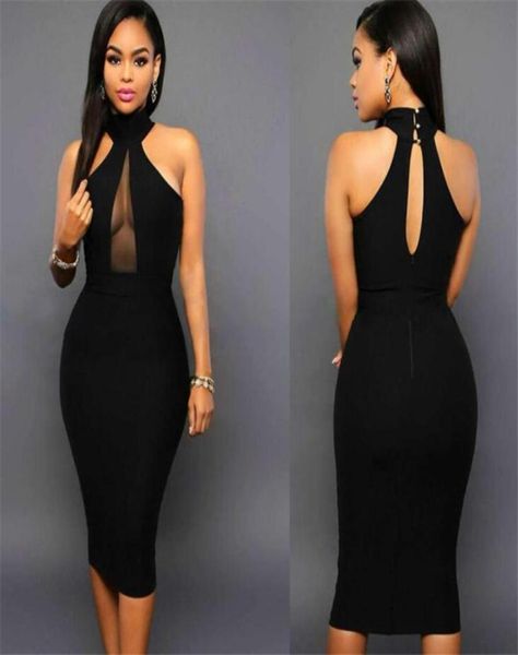 

new summer sleeveless midi bodycon dress backless women dress club wear elegant mesh party dresses6829242, Black;gray