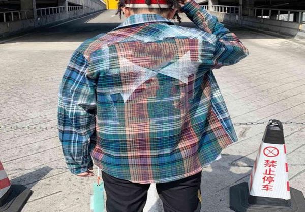 

ow men shirt white spotted arrow plaid flannel shirts long sleeves 2022 fall men039s and women039s printed loose jacket4338313, White;black