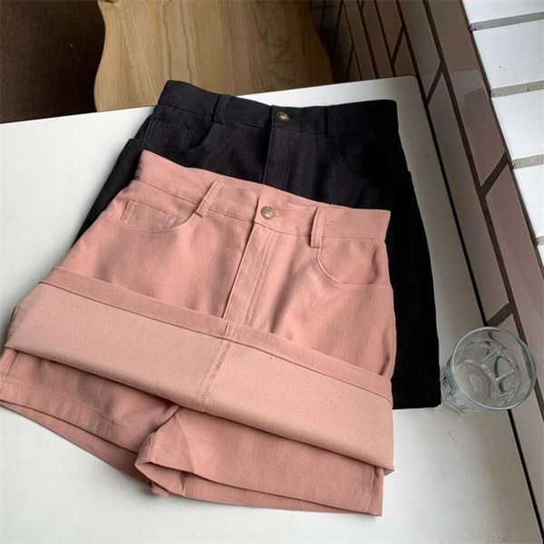 

half length skirt summer the niche student work clothes anti exposure girls high waist a line short, Black