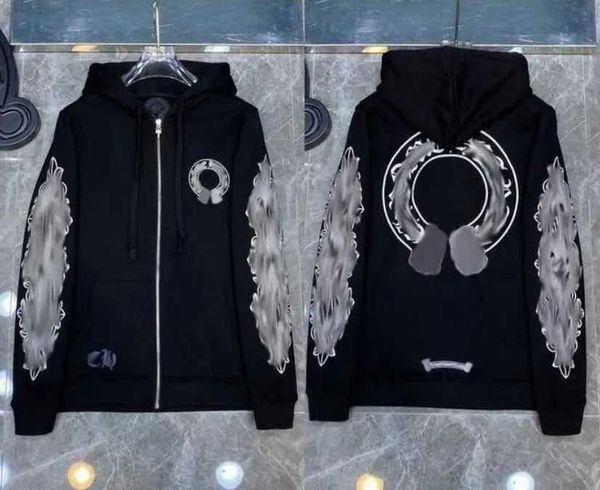 

kuqw men's hoodies sweatshirts designer mens chrome winter heart hoodie ch long sleeve jacket loose coat hooded hoody woman hip hop chr, Black