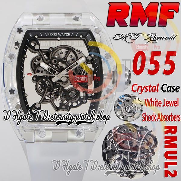 

rmf aet 055 mens watch rmul2 mechanical hand-winding true balance spring crystal case skeleton black dial transparent rubber strap super edi, Slivery;brown