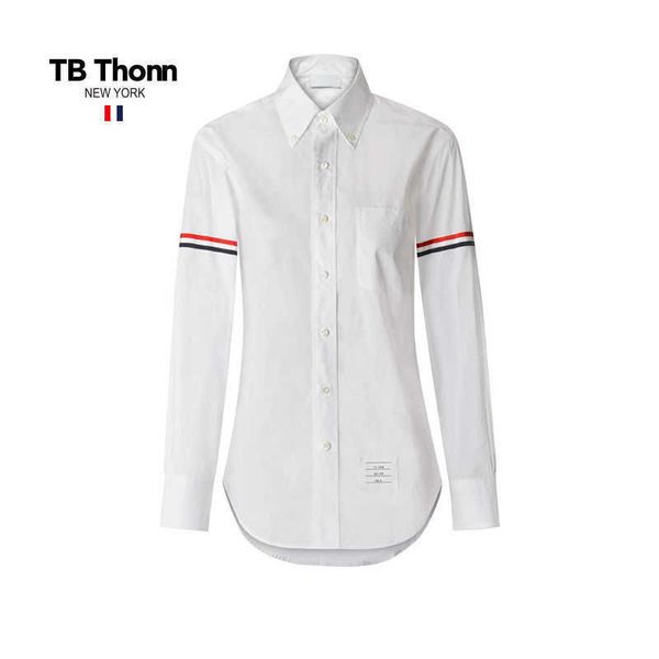 

trendy tb thonn long sleeve poplin label shirt women's slim fit spring and autumn outwear designer white, Black;brown