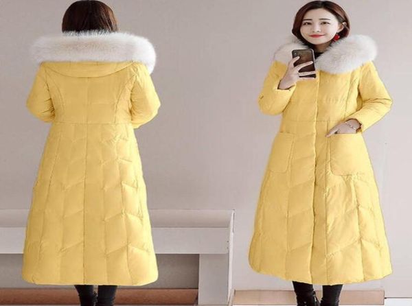 

2020 winter korean style down padded jacket women039s long section winter slim fit over the knee big fur collar padded jacket9893036, Black