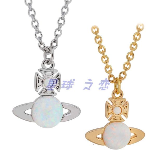 

western empress dowager vivian vivienne white egg opal stone saturn necklace ins tiktok recommends new style, Silver