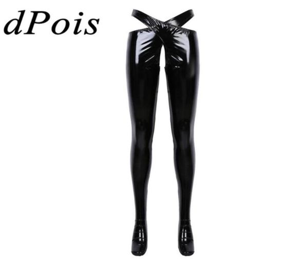 

womens wetlook patent leather crotchless lingerie open crotch trousers erotic pants with waistband night roleplay nightwear w4123462, Black;pink