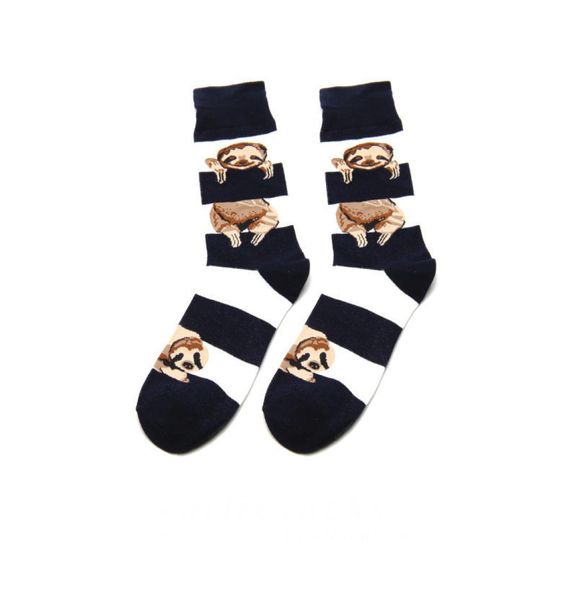

men and women socks funny white and black stripe cartoon sloth motion korea harajuku socks male 2pcs1pairs8308121