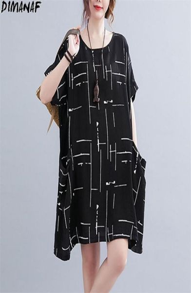 

summer plus size women dress bat linen striped print tees shirt female loose tunic pockets oversize 4xl 2105312730300, Black;gray