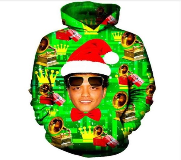 

new fashion menwomen bruno mars christmas funny 3d sweatshirts hoodies autumn winter casual print hooded pullovers lm00651159499, Black