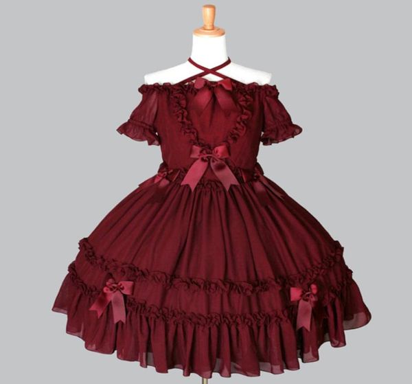 

2018 red and black slash neck bow gothic lolita dress costumes for women customized1180700, Black;red