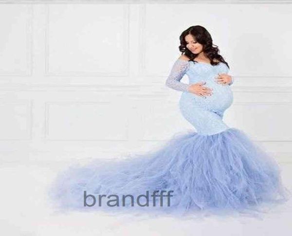 

lace shoulderless pregnancy dress pography long sleeve mesh maternity maxi gowns for po shoot pregnant women dress y2004211204, Black;pink