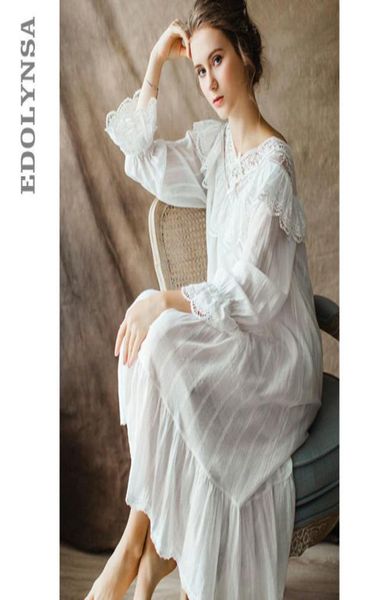 

women039s vintage gothic victorian night dress white cotton flare sleeve v neck lace embellished ruffle hem autumn nightgown t27355516, Black;red