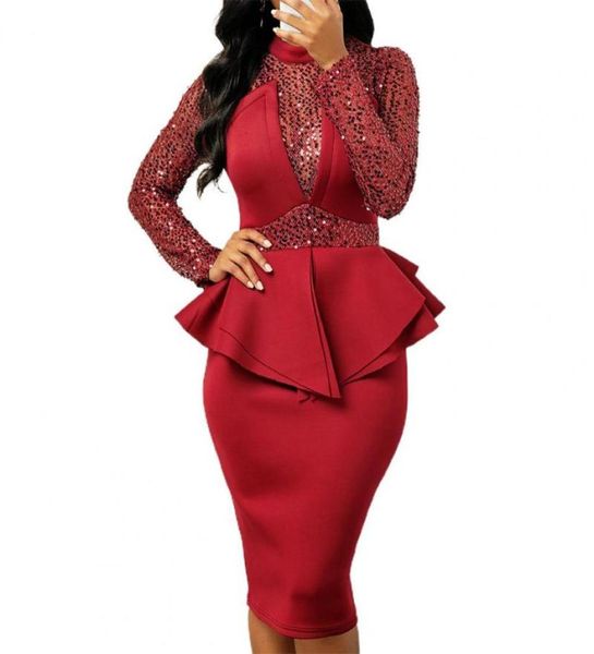 

casual dresses woman dress 2021 spring vintage sequin ruffle formal elegant long sleeve waist tight women bodycon6746622, Black;gray