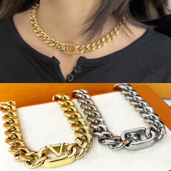 

designer necklace ladies party jewelry chains never fading 14k gold womens classic letter v choker birthday present, Silver