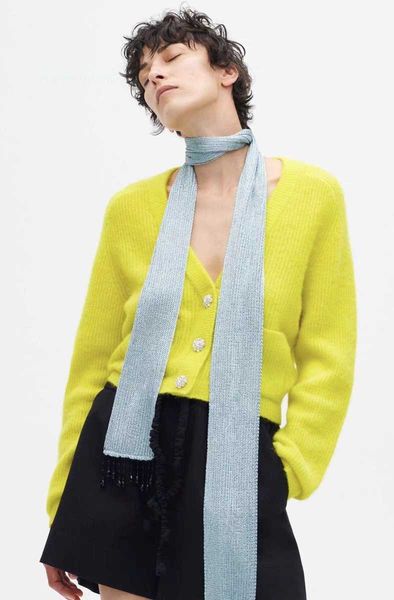 

ganni 23ss women designer sweater knit fashion knitted cardigan same green high proportion wool cardigan woolen polos crochet outerwear, White