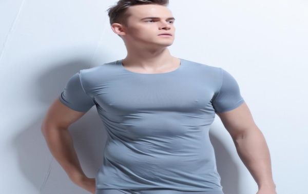 

man sheer undershirt men ice silk slimming transparent t shirts male nylon mesh vneck thin short sleeves gay underwear8831289, Black;brown
