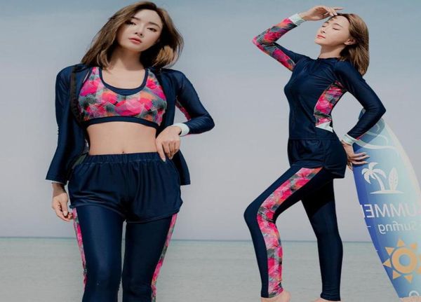 

women039s swimwear women sports swimming suit long sleeves pants push up beach wear padded surf rashguards maillot de bain femm5981176, White;black