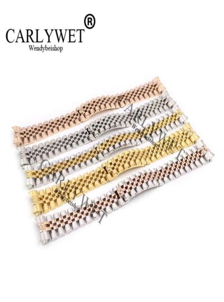 

carlywet 20mm 316l stainless steel jubilee silver two tone rose gold wrist watch strap bracelet solid screw links curved end1540995, Black;brown