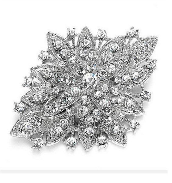 

vintage silver plated clear rhinestone crystal diamante large wedding bouquet flower brooch pin 11 colors available6708082, Gray