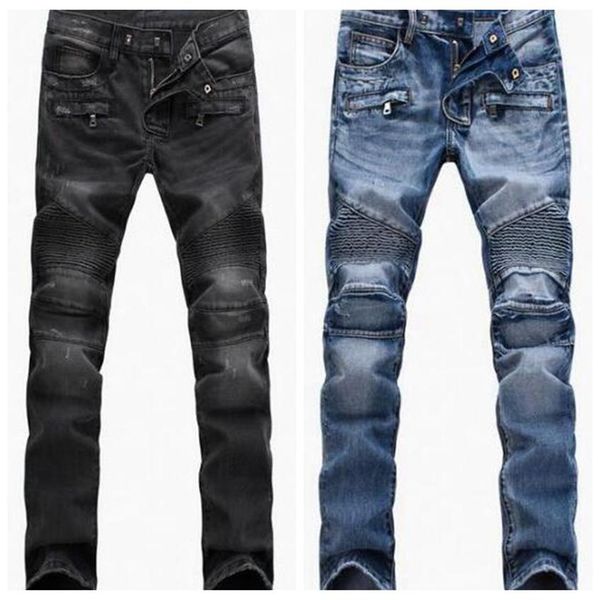 

men's distressed ripped skinny jeans fashion mens slim motorcycle moto biker causal denim hip hop men pants258h, Blue