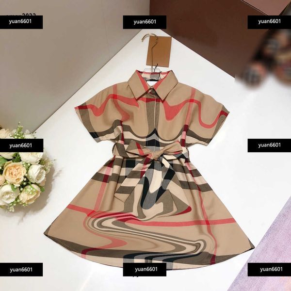 

luxury designer kids dress cross stripe design girl dress size 100-160 cm lapel skirt summer product may13, Red;yellow