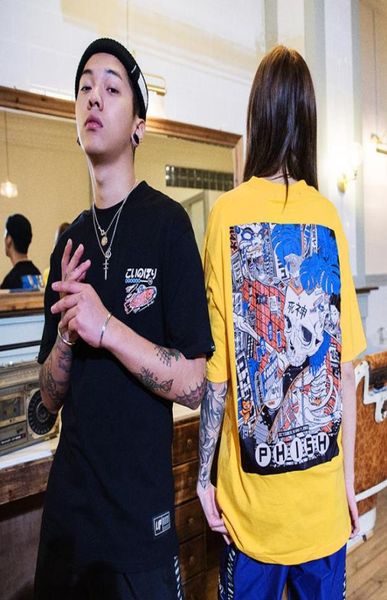 

men harajuku t shirt cartoon skull assembly line tshirt japanese style streetwear oversized tshirt summer tees cotton5586795, White;black