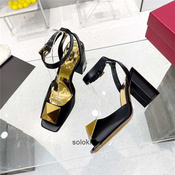 

leather fashion sandals luxury design women high heel valentinolies letter wedding party casual slippers 03-06 bar shoe, Black
