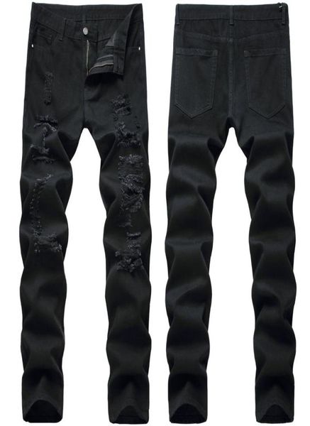

men high street ripped jeans black trendy men pants012343578960, Blue
