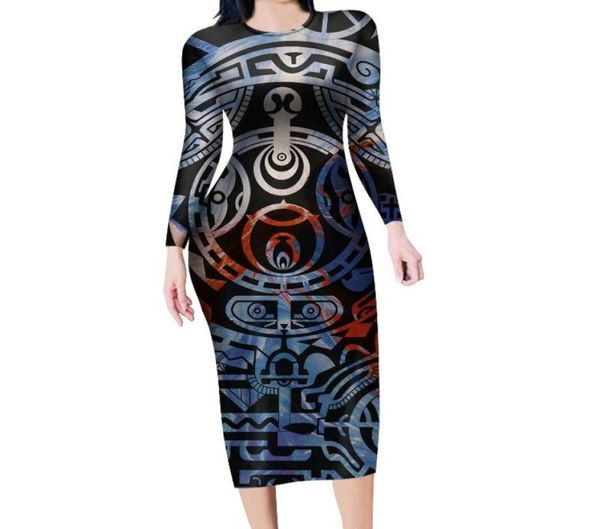 

casual dresses polynesian traditional samoan tattoo totem design femme robe oneck long sleeve for women 2022 elegant club pa2342535, Black;gray
