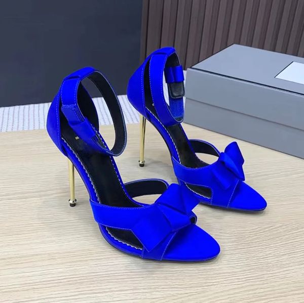 

women's stiletto sandals real silk bowtie decoration party wedding satin evening shoes ankle strap dress shoe luxury designer high shoe, Black