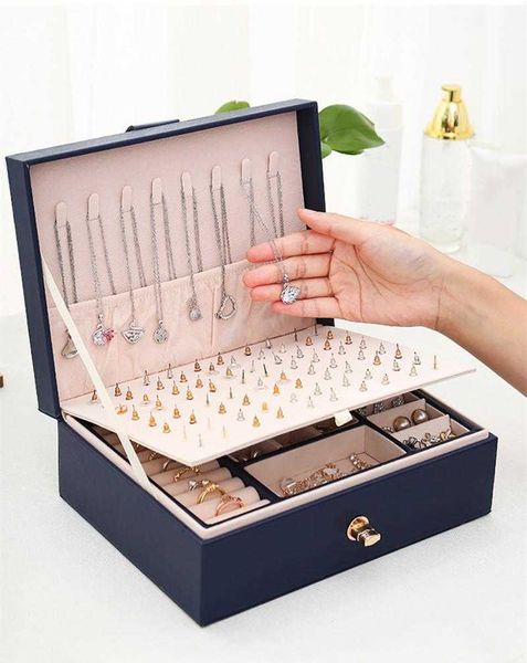 

2layers organizador de joyas jewelry box luxury largecapacity packaging case carrying holder display organizer 230814, Black;white