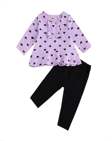 

clothing sets 03y kids baby girl long sleeve heart pattern pullover tshirt pant trouser 2pcs spring autumn clothes set6993064, White