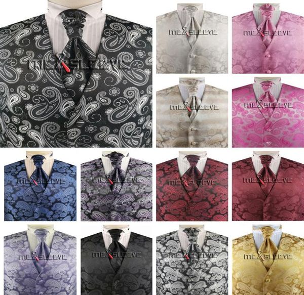 

men paisley custom made wedding waistcoat set handmade9114398, Black;white