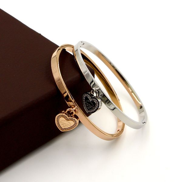 

peach heart forever love letter encrusted diamond hidden buckle bracelet female heart titanium steel bracelet bracelet headpiece 1.1 with or, Golden;silver