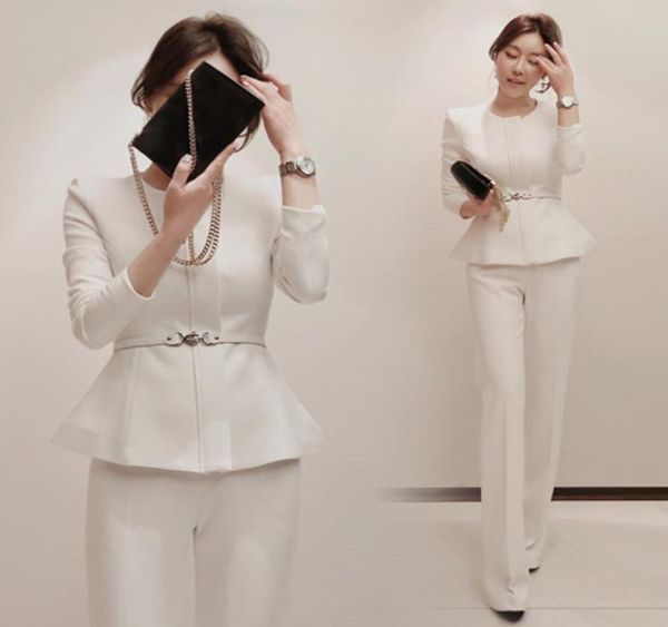 

two piece dress twopiece professional suit female 2021 spring korean temperament longsleeved jacket high waist wide leg pants4984399, White