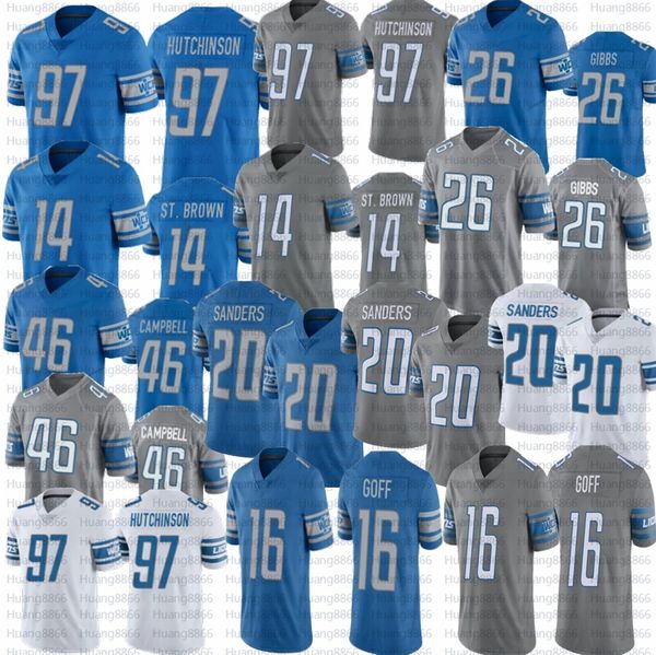 

97 aidan hutchinson 26 jahmyr gibbs jack campbell football jersey amon-ra st. brown barry sanders jared goff jerseys stitched, Black;red