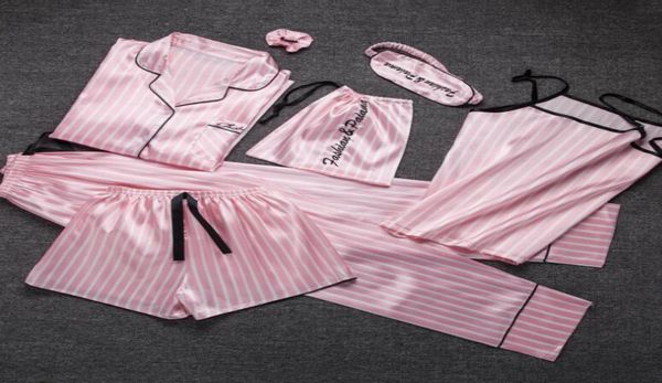 

jrmissli pyjamas women 7 pieces pink pajamas sets satin silk lingerie home wear sleepwear pyjamas set pijama woman4479067, White