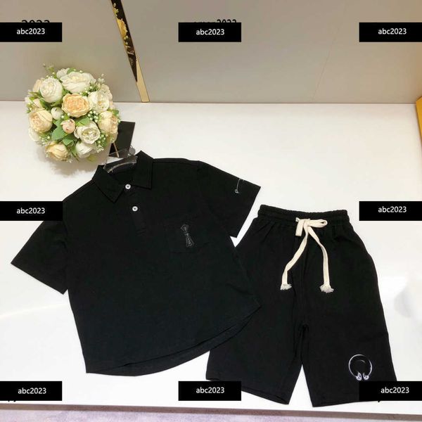 

new tracksuits kids designer clothes t-shirt set size 100-160 cm 2pcs solid color short sleeved polo and lace up shorts may10, White