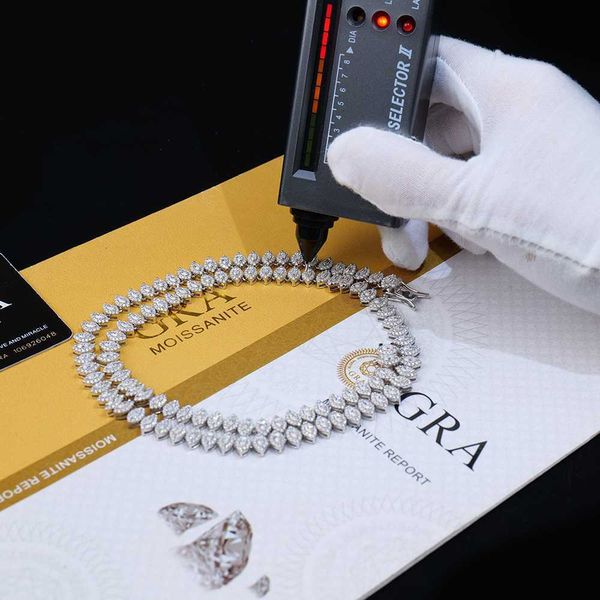 

factory women men hiphop 925 sterling silver 7mm vvs d marquise cluster moissanite diamond big stone tennis chain