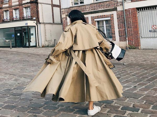 

brand fashion xlong women cloak khaki coat lady windbreaker female trench coat spring autumn outerwear clothes loose oversize pan2526744, Tan;black