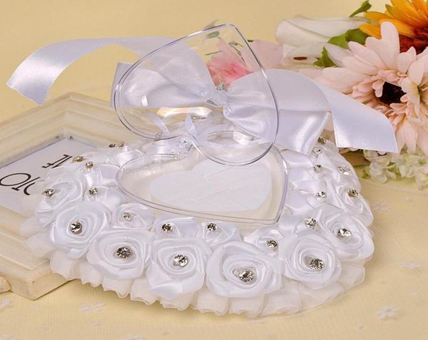

romantic white ring pillow with rhinestone polyester rose heartshaped ring box wedding supplies ring pillows wedding accessories8209973