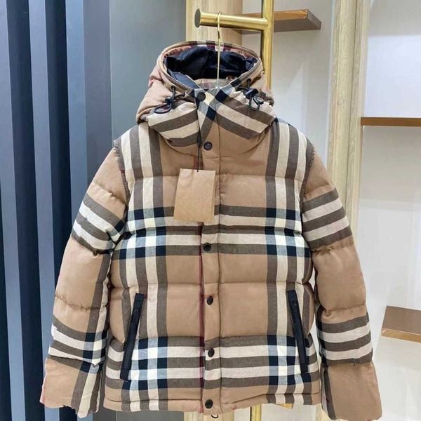 

winter hooded down jacket designer jackets classic sleeve detachable two-wear parker coat men women plaid high-quality warm down jacket, Black