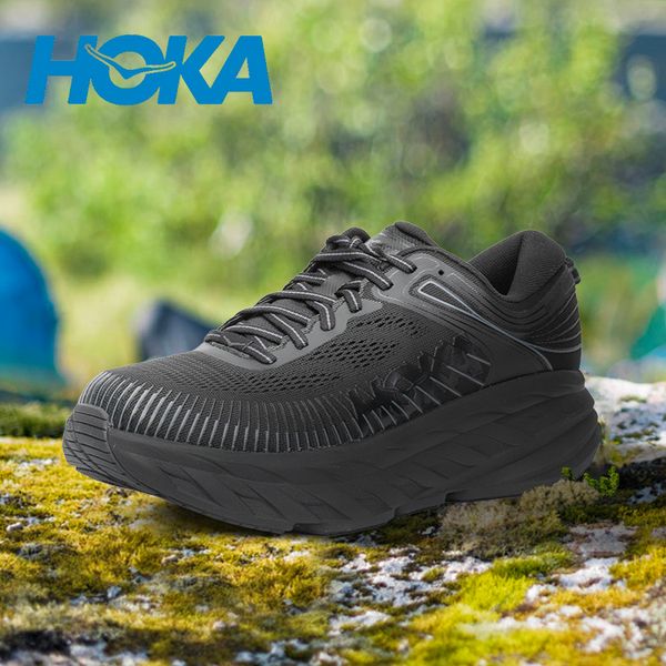 

dress shoes hoka bondi 7 running shoesmen outdoor road running sneakers cushioning elasticity marathon shoes trail trekking tennis sneakers, Black