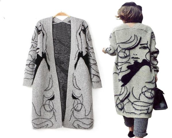 

designer autumn winter fashion women long sleeve loose knitting cardigan sweater women knitted female cardigan pull femme4558761, White;black