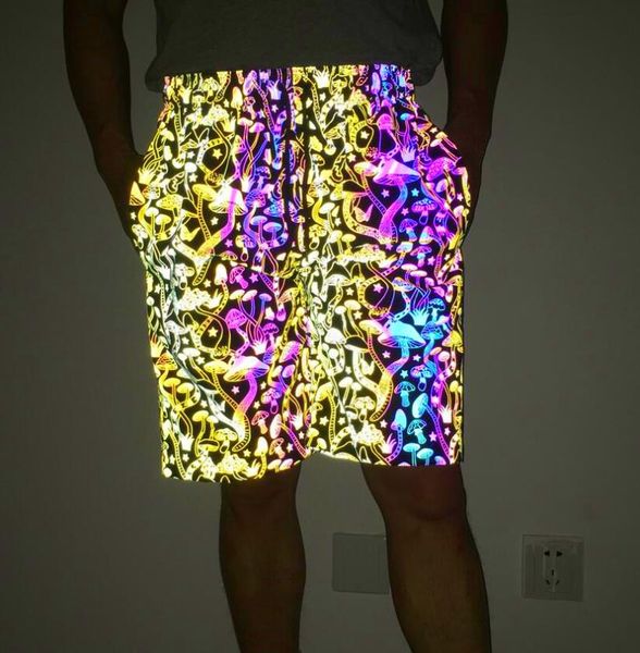 

summer 2021 men colorful mushroom reflective shorts women night light hip hop short homme harajuku reflect casual short pants berm8080249, White;black