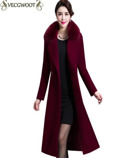 

autumn winter woolen coat women new 2019 fashion elegant solid color large size woolen jacket women fur collar long coat s4516862471, Black