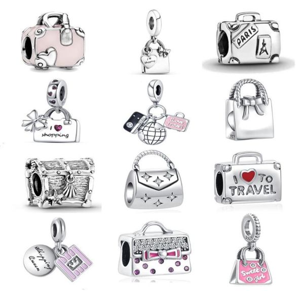 

new silver fashion bag series pendant amulet fit p original women bracelet diy fine dangle 925 jewelry suitcase bead charm5888552, Bronze;silver